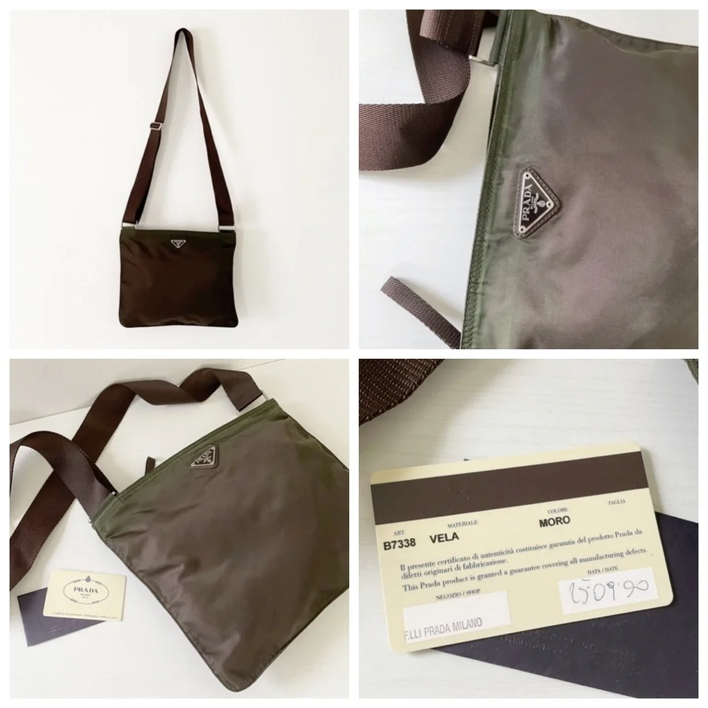 Prada brown nylon triangle logo crossbody bag - Picture 3 of 10